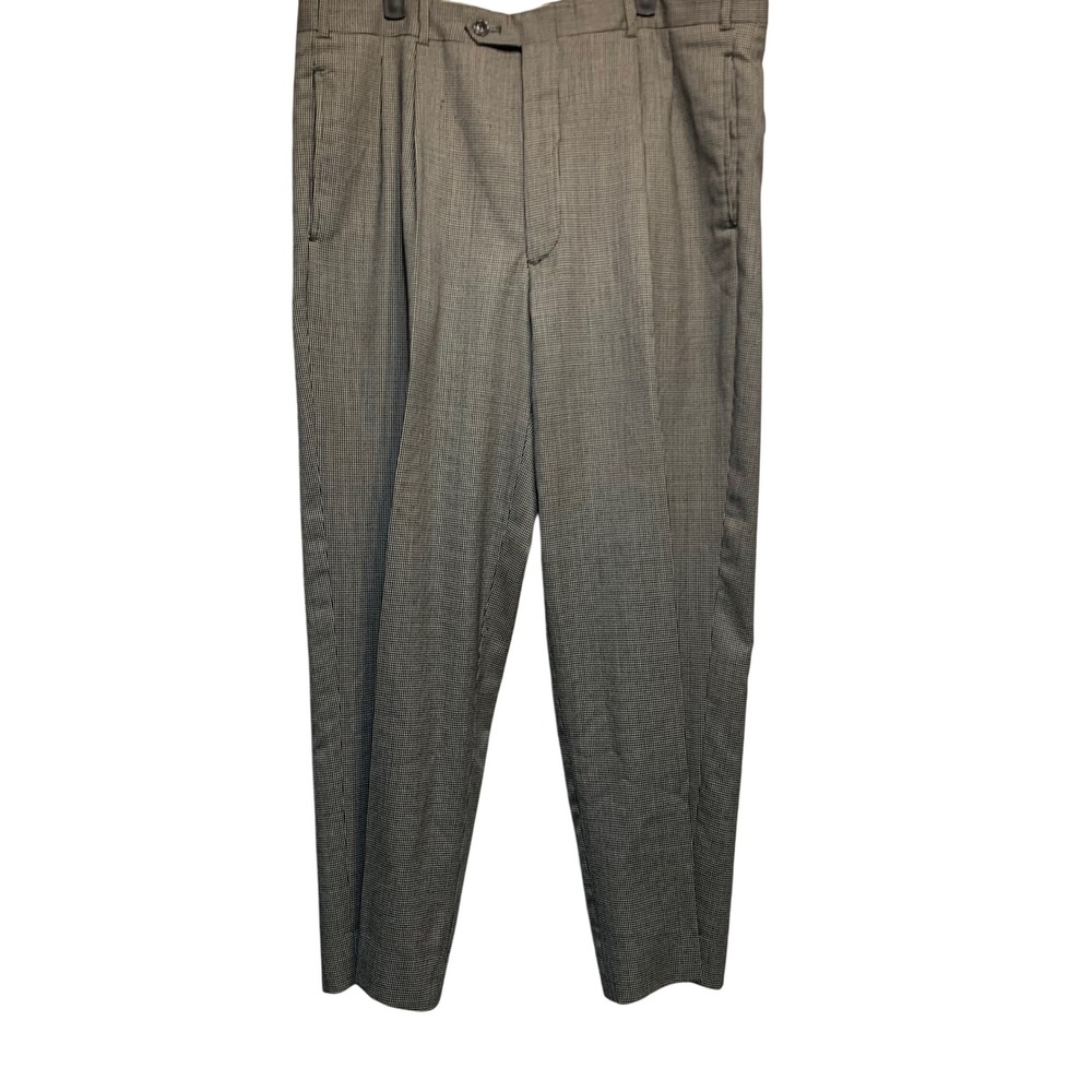 VTG Amherst & Brock Dress Pants 35R 100% Wool Pleated Micro Houndstooth Grey Men